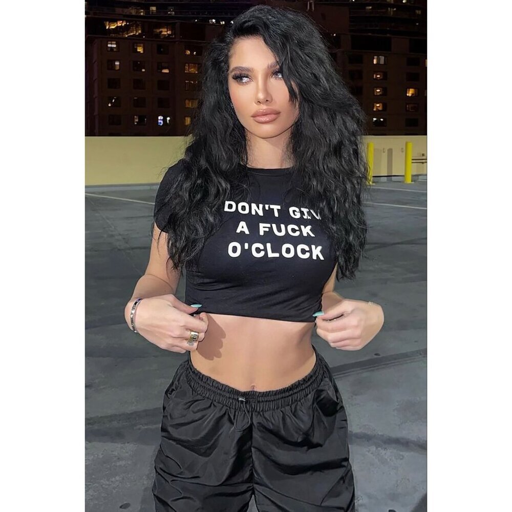 Fashion Nova ✦ IDGAF O’Clock Backless Graphic Top ✦ Black Tie Back Tee NWT